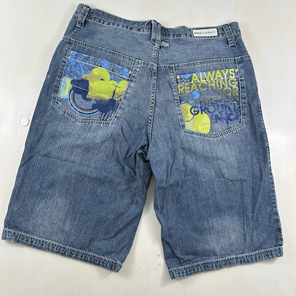 VTG Enyce Mens Jeans Shorts 38 Blue Jorts Light Wash Hip-Hop‎ Skater Baggy Y2K